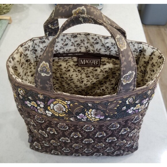 Maggi B Vintage Quilted Bag Cotton Brown Travel Duffle Weekender Bag - Picture 1 of 10